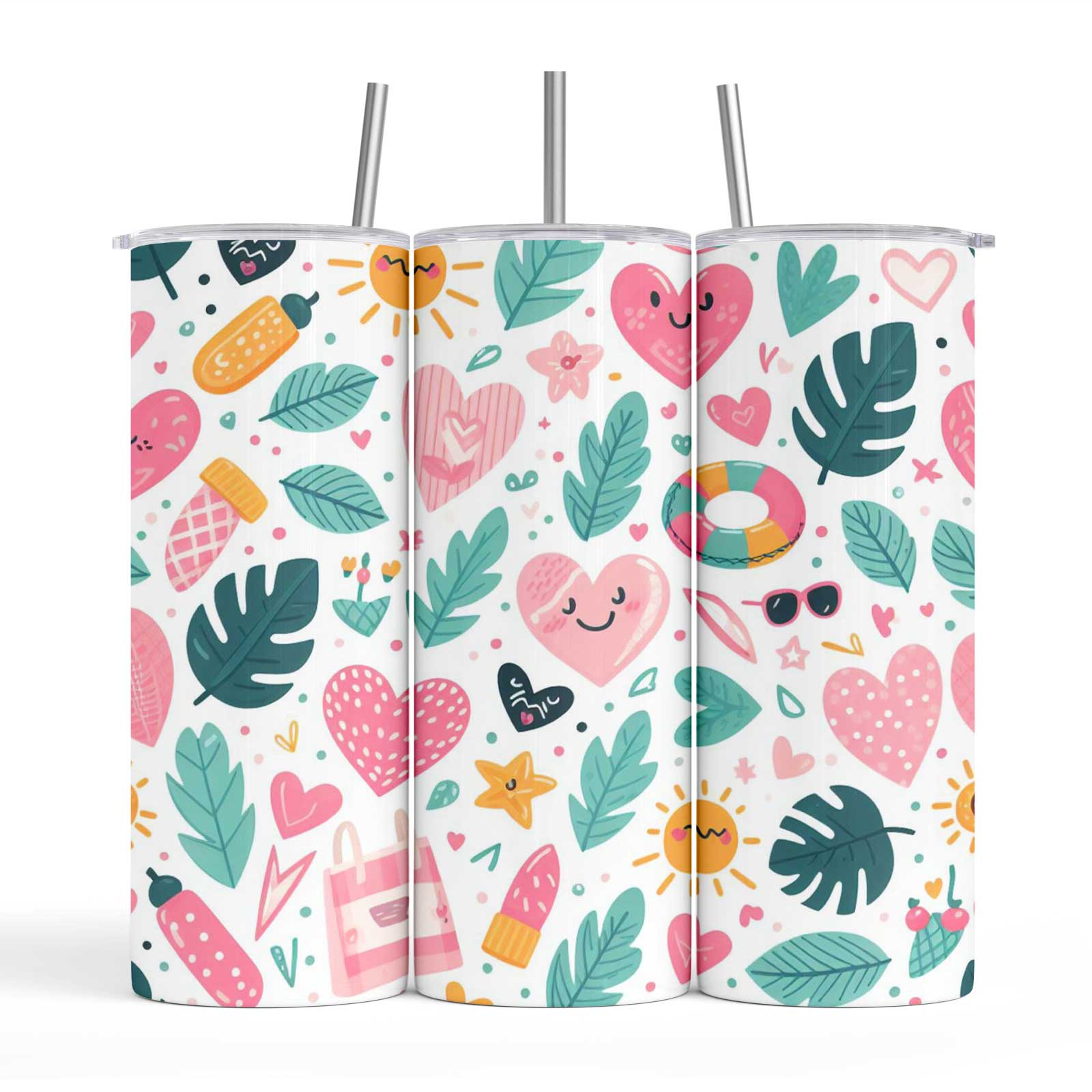 Kawaii Hearts & Sunshine 20oz Tumbler with Straw